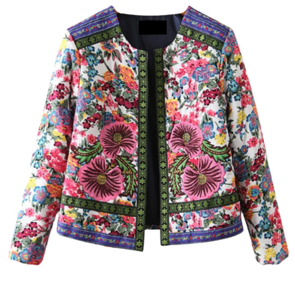 ‘Renata' Floral Embroidered Open Front Blazer